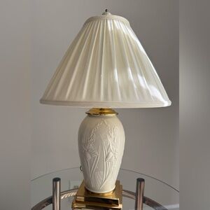 Vintage Lenox Ivory Porcelain and Brass Table Lamp with Original Shade.